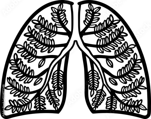 Abstract lungs illustration with leaf patterns symbolizing nature, growth, and environmental health