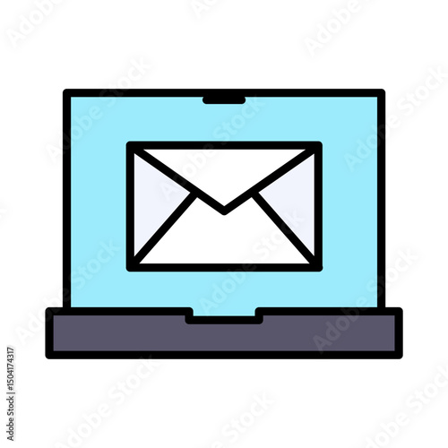 Laptop Email Icon: Digital Messaging, Online Communication, Internet Service, Productivity, Business Tech, Minimalist Filled Line Vector
