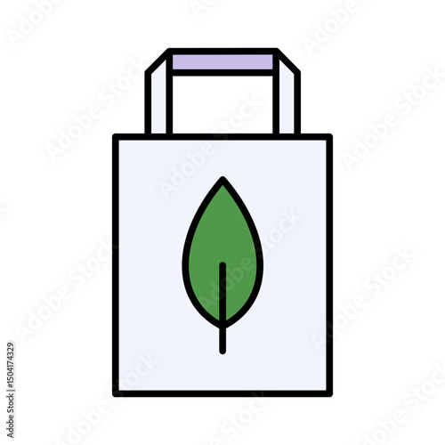 Eco Shopping Bag Icon: Reusable Tote, Sustainable Product, Green Lifestyle, Environmental Friendly, Organic Groceries, Minimalist Filled Line Vector.