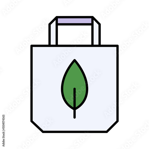 Eco Shopping Bag Icon: Reusable Tote, Sustainable Product, Green Lifestyle, Environmental Friendly, Organic Groceries, Minimalist Filled Line Vector