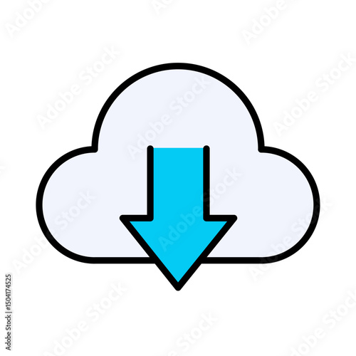 Cloud Download Icon: Data Transfer, Online Storage, Digital Information, Internet, Cloud Computing, Web Service, Technology, Minimalist Filled Line Vector Graphic