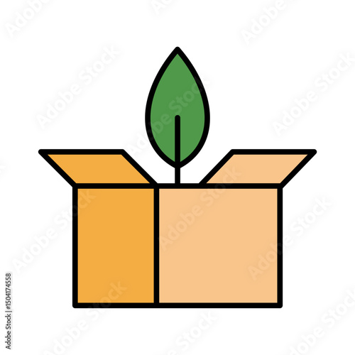 Eco-Friendly Packaging Box Icon: Sustainable Delivery, Green Logistics, Environmentally Conscious Product, Recyclable Cardboard, Nature, Organic, Minimalist Vector Graphic.