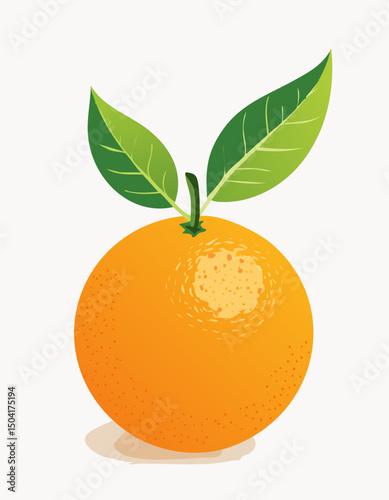 Simple round orange with dotted skin and minimal shading, topped with leafy stem, soft orange tone contrasts a pure white background, giving a light and cheerful aesthetic.