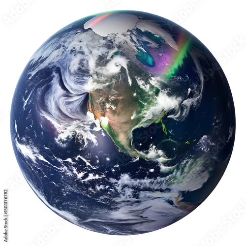 Celestial body showing stunning polar light auroras isolated on a transparent background