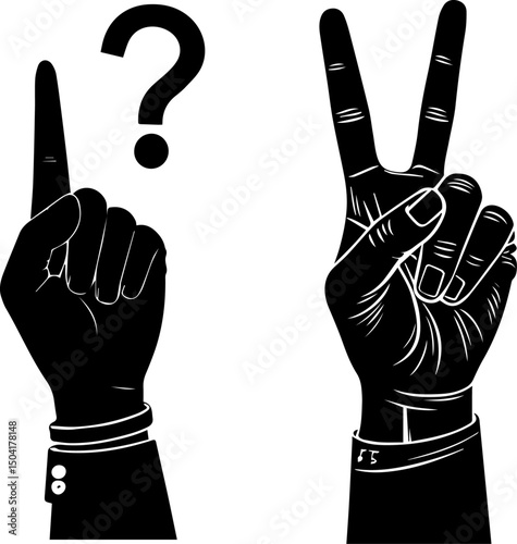 Hand Gestures Vector: Question Mark and Peace Sign