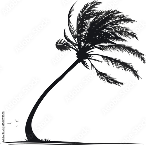 Palm Tree Blowing in Wind Silhouette Vector