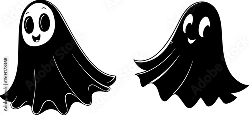 Cute Cartoon Ghost Characters Set