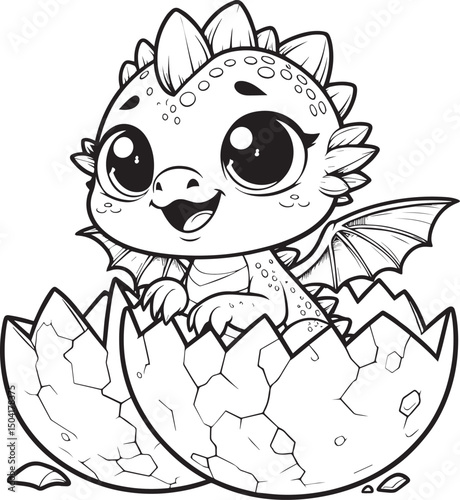 Cute baby dinosaur outline  , coloring pages for kids 