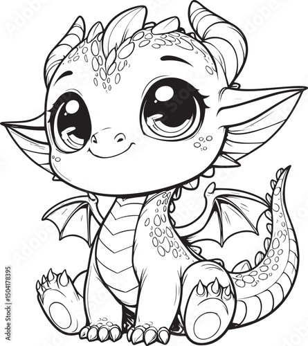 Cute baby dinosaur outline  , coloring pages for kids 