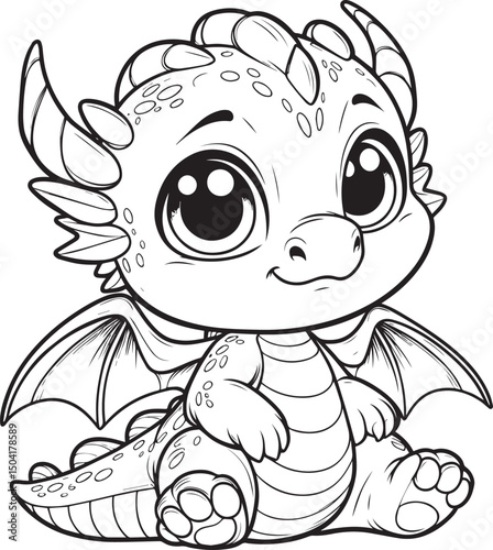 Cute baby dinosaur outline  , coloring pages for kids 