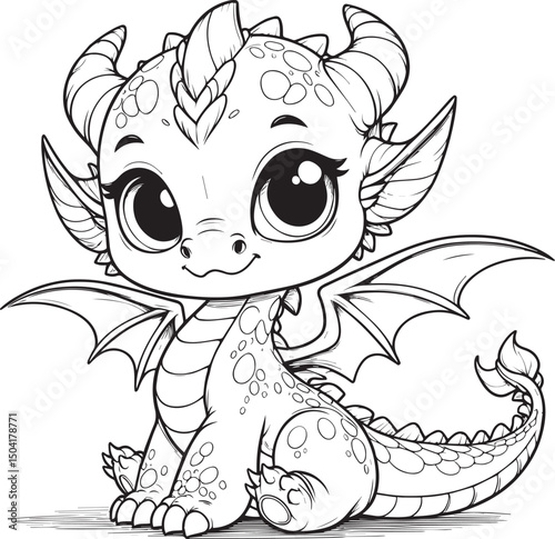 Cute baby dinosaur outline  , coloring pages for kids 