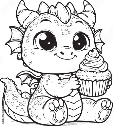 Cute baby dinosaur outline  , coloring pages for kids 