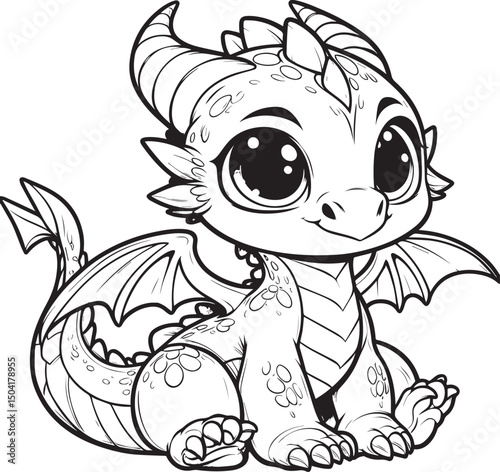 Cute baby dinosaur outline  , coloring pages for kids 