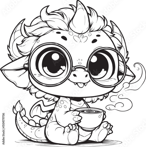 Cute baby dinosaur outline  , coloring pages for kids 