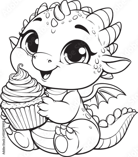 Cute baby dinosaur outline  , coloring pages for kids 