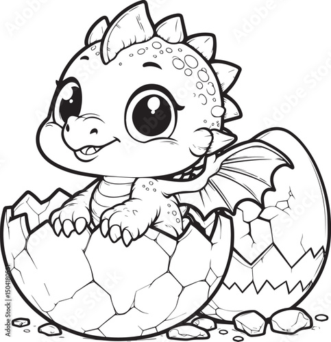 Cute baby dinosaur outline  , coloring pages for kids 