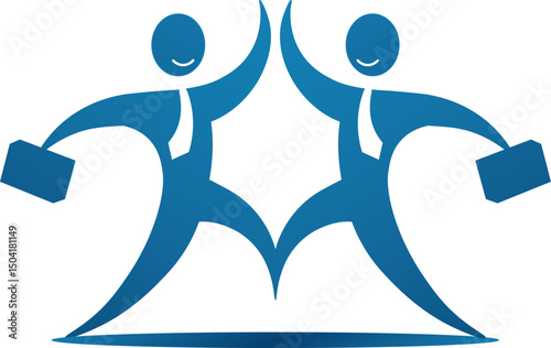abstract jumping blue human twins logo people smiling logo vector illustration
