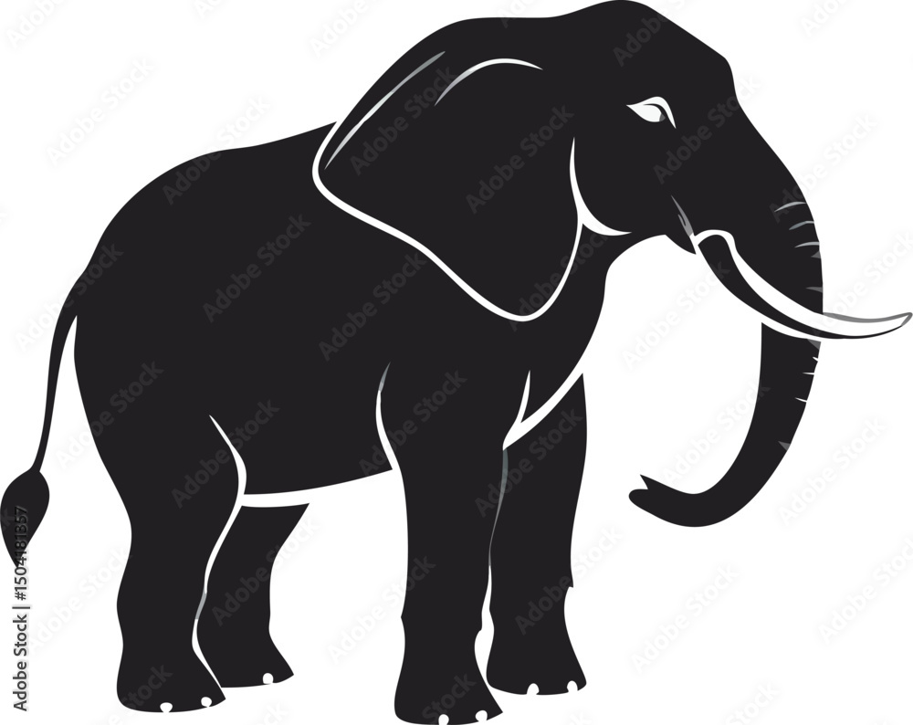 Fototapeta premium Elephant Silhouette: Minimalist Wildlife Art, Majestic Monochrome Ink Design, Safari Symbol, Nature-Inspired Graphic, Unique Artistic Concept for Prints & Decor