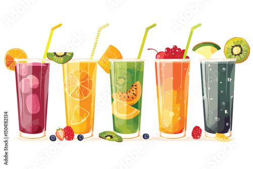 Fresh vegetable juices isolated on white background.