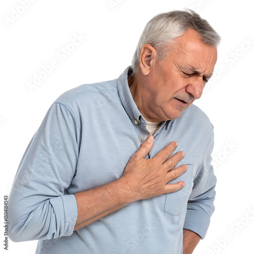 Wallpaper Mural Worried senior citizen feeling acute chest region pain isolated on a transparent background Torontodigital.ca