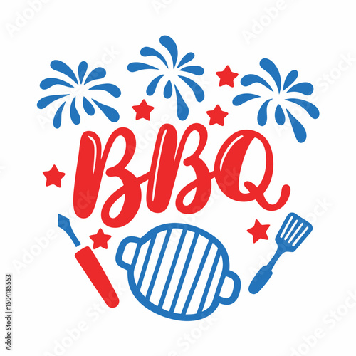 Patriotic bbq party design with fireworks