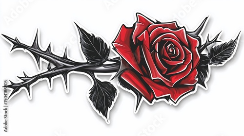 Detailed red rose with dark thorns