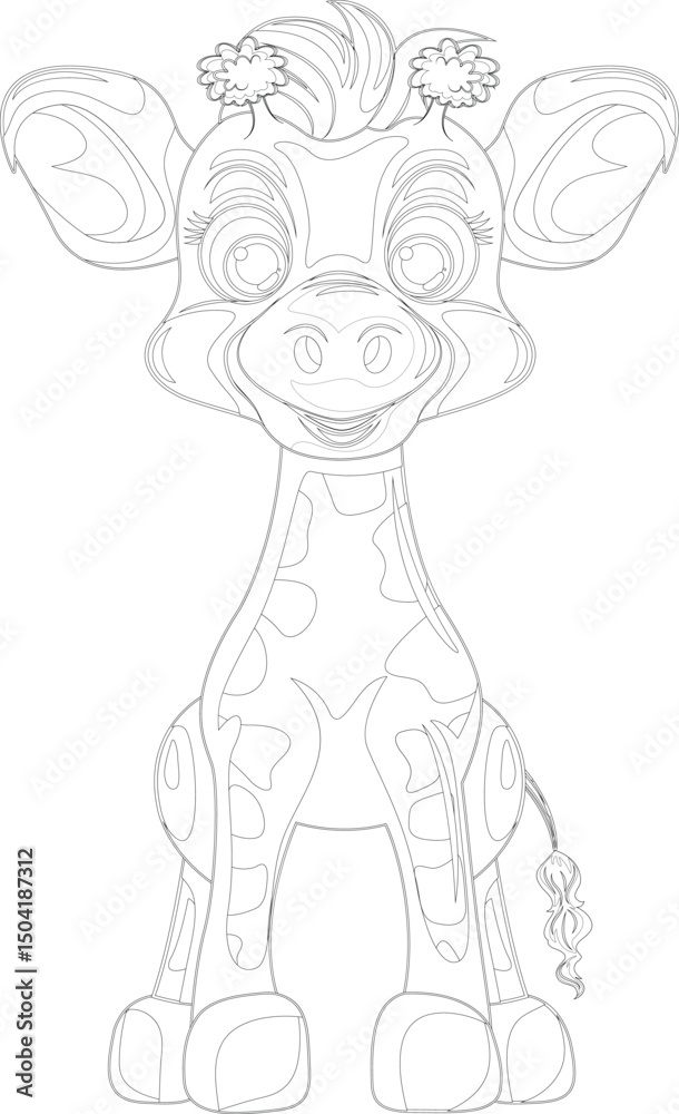 Fototapeta premium Cute Baby Giraffe Easter Coloring Page – Hand-Drawn Safari Animal Line Art Vector for Kids Crafts, Printables and Classroom Activities