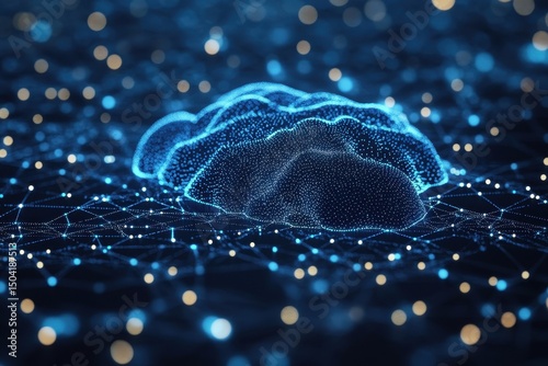 Abstract Digital Cloud Formation with Blue and Yellow Lights