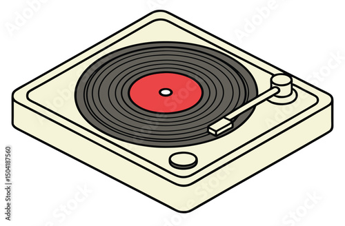 Retro Turntable Illustration – Hand Drawn Vinyl Record Player Design
