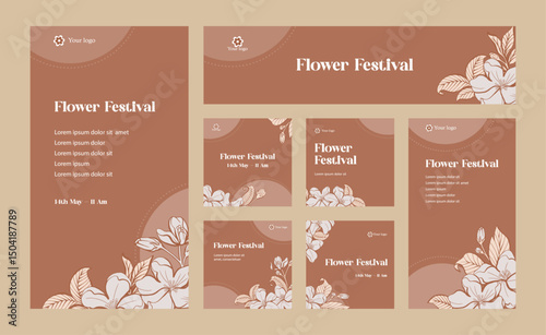 Set of social media post design with cute Jasmine flower ornament.