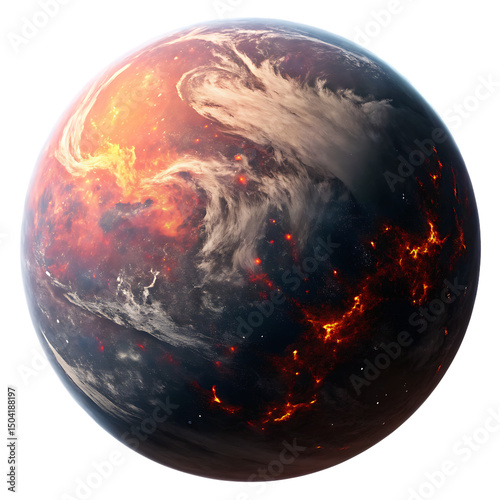 Imaginative exoplanet design with a luminous aura isolated on a transparent background