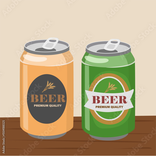 Beer can vector set. Assorted beer in aluminum cans. Flat vector in cartoon style isolated on table background.
