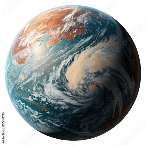 Massive super Earth type exoplanet in deep space isolated on a transparent background
