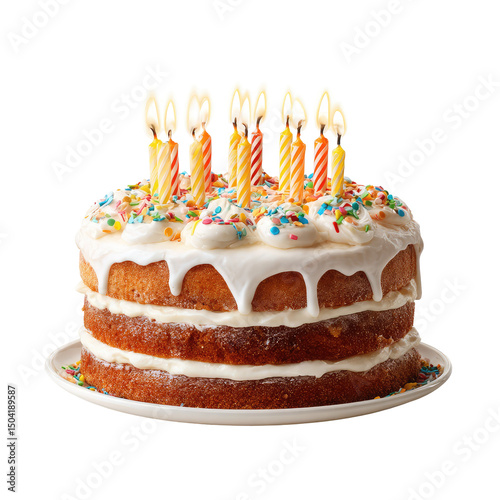  Birthday Cake with Candles on Transparent Background