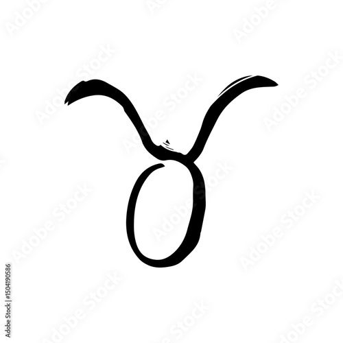 Taurus Zodiac Sign. Hand-Drawn Ink Calligraphy in Black and White Style on White Background, Astrology and Horoscope Symbol