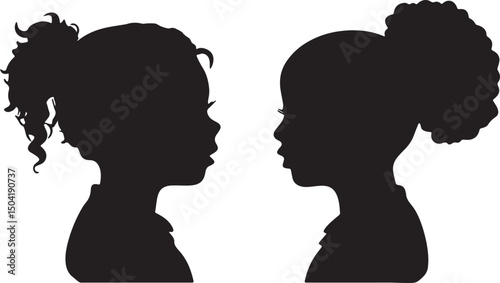 Childhood Silhouettes: Delicate silhouettes of two young children, captured in profile, showcase the innocence and simplicity of youth.