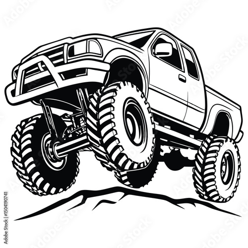 Monster Truck Silhouette Vector Off-Road Monster Truck Black Silhouette Icon Heavy-Duty Truck Graphic