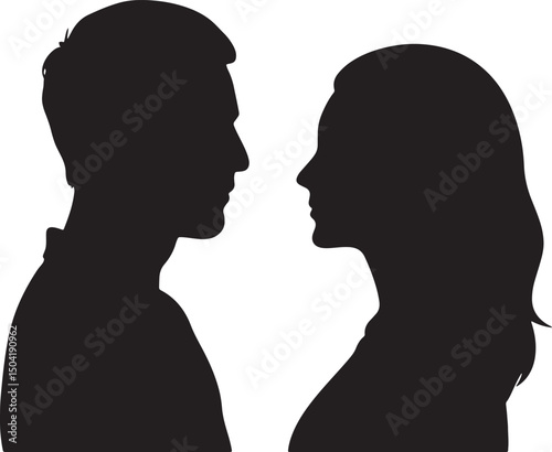 Silent Embrace: Silhouette of a man and woman, capturing an intimate moment filled with a sense of anticipation and tenderness. Their profiles convey the quiet depth of a shared connection.