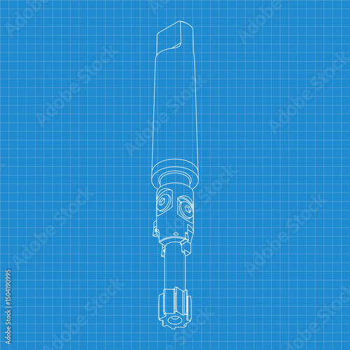 Mechanical engineering drawings. Tap tools, borer. Technical Design. Cover. Blueprint. Step Cutting Tool with Countersinking Function. Technical 3D Vector Illustration