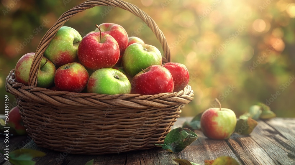 Apples in basket outdoors Apples in basket outdoors