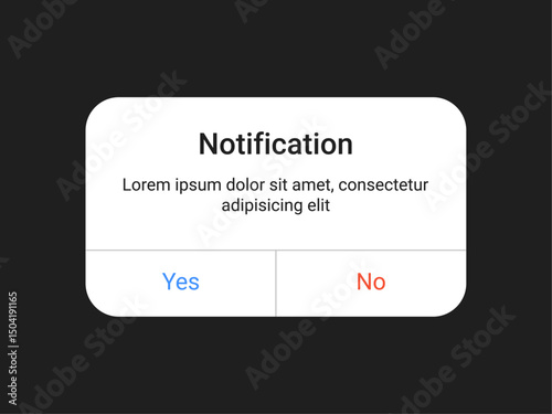 White notification pop up UI design with yes and no buttons on a dark background for mobile app and web alert interface in a minimal modern style