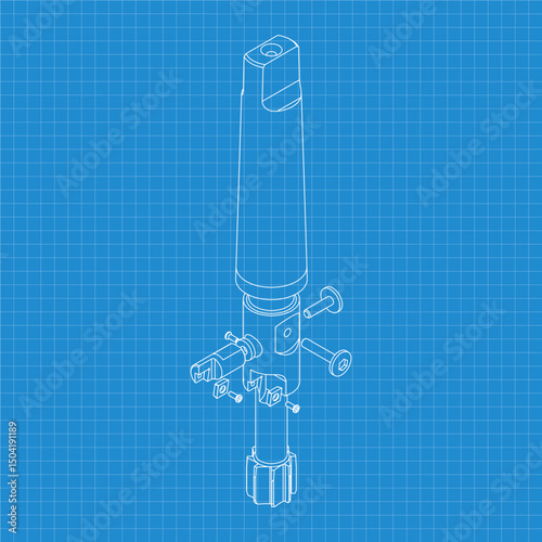 Mechanical engineering drawings. Tap tools, borer. Technical Design. Cover. Blueprint. Step Cutting Tool with Countersinking Function. Technical 3D Vector Illustration