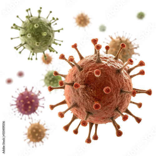Concept art showing a virus genetic code mutating isolated on a transparent background