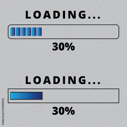 Loading bars on gray background. Loading bar for websites and graphic resources at 30% loaded.