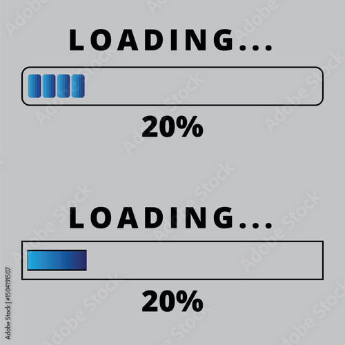 Loading bars on gray background. Loading bar for websites and graphic resources at 20% loaded.