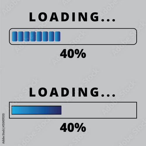 Loading bars on gray background. Loading bar for websites and graphic resources at 40% loaded.