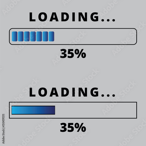 Loading bars on gray background. Loading bar for websites and graphic resources at 35% loaded.