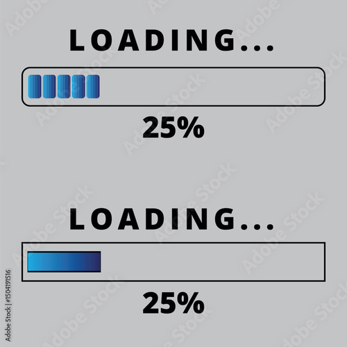 Loading bars on gray background. Loading bar for websites and graphic resources at 25% loaded.