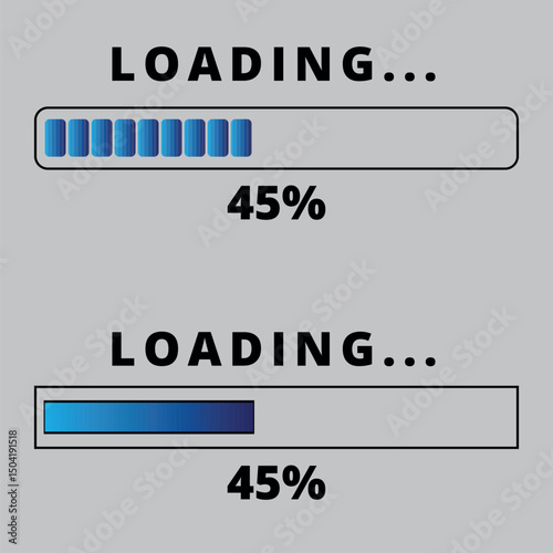 Loading bars on gray background. Loading bar for websites and graphic resources at 45% loaded.