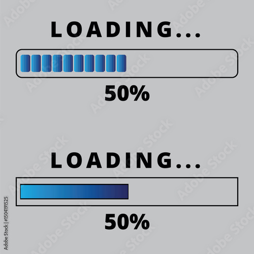 Loading bars on gray background. Loading bar for websites and graphic resources at 50% loaded.